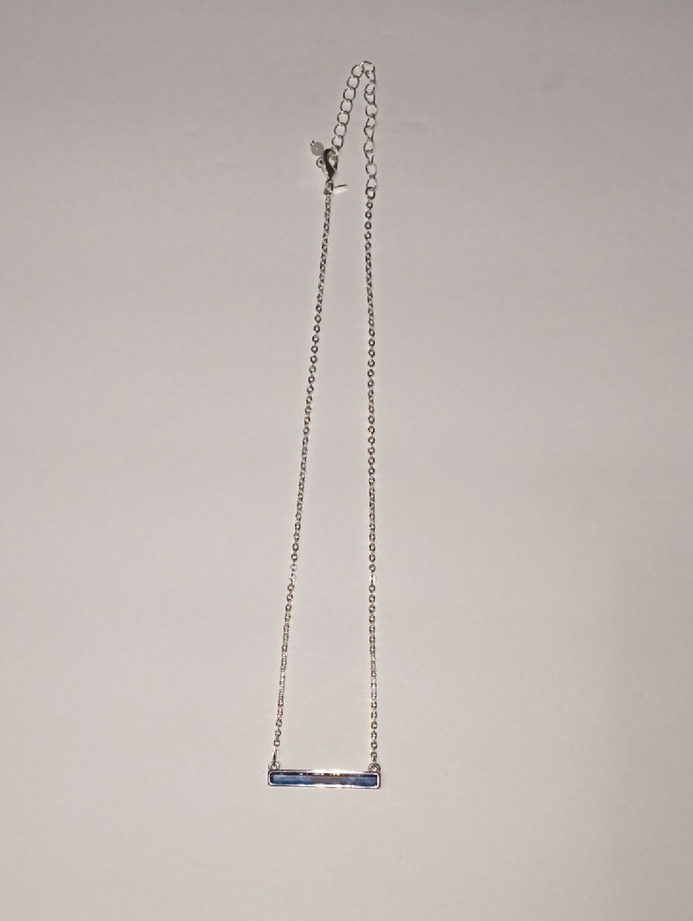 Delicate Silver Chain Necklace with Blue Bar Pendant